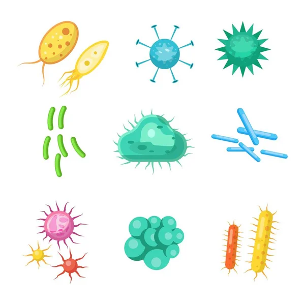 Набор Бактерий Вирусов Микробов Микробов Объёмом Микробиологический Организм Изолированный Дизайн — стоковый вектор