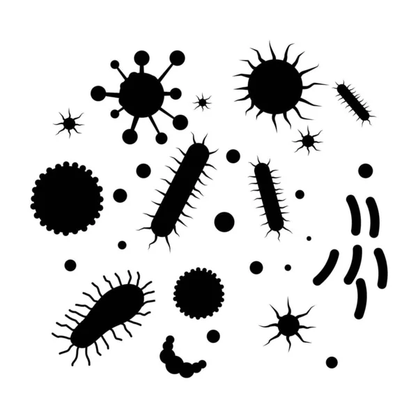 Silhueta Conjunto Bactérias Micróbios Germes Vírus Ícone Design Ilustração Vetorial — Vetor de Stock