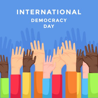 Elle yükseltme illüstrasyon vektör tasarım pankartıyla uluslararası demokrasi günü