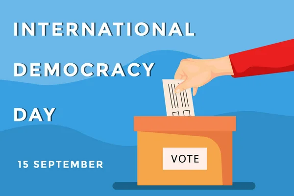 International Democracy Day Banner Hand Putting Paper Vote Box — Stock Vector