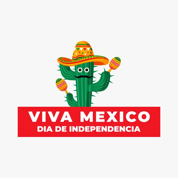Vector Viva Mexico Dia Independencia Cactus — Stock Vector