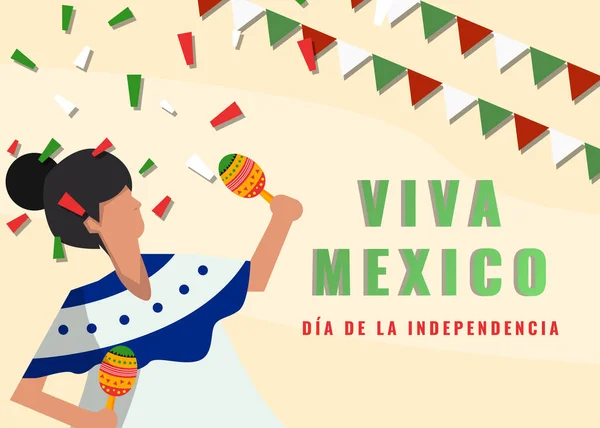 Viva Meksyk Kobietami Używane Tradycyjne Ubrania Gospodarstwa Marakasy — Wektor stockowy