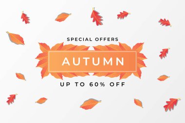Vektör illüstrasyonunda sonbahar reklam afişi ve sonbahar yaprakları sunuluyor