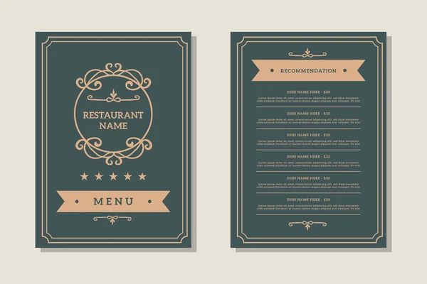 Modelo Design Vetor Menu Restaurante Simples Com Ornamento — Vetor de Stock