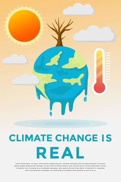 Klimatförändring Vertikal Affisch Banner Vektor Illustration Smält Jord Med Sol — Stock vektor