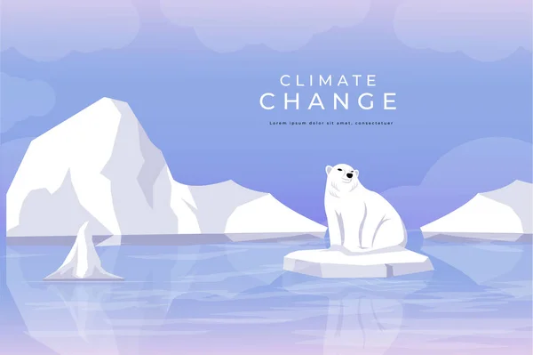 Vektordesign Klimatförändringar Global Uppvärmning Illustration Med Smältande Glaciärer Och Isbjörn — Stock vektor