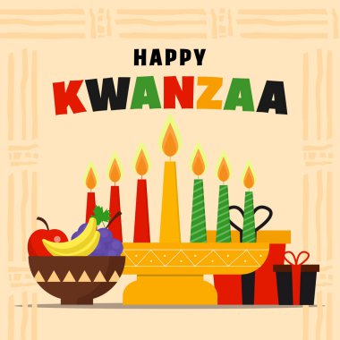 Mutlu Kwanzaa Festivali düz tasarım tarzında illüstrasyon