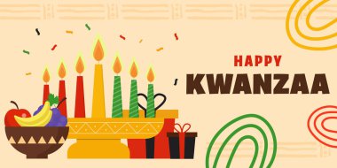 mutlu kwanzaa yatay afiş çizimi düz tasarım