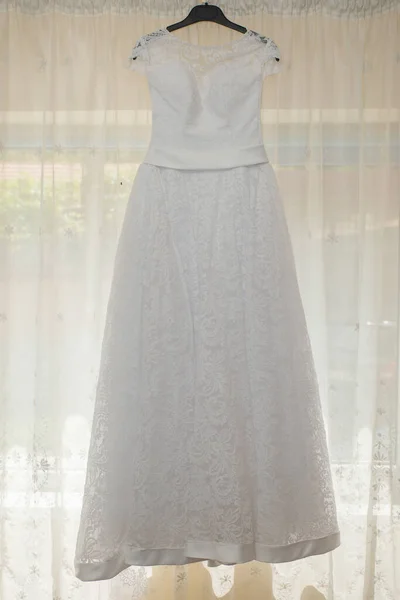 Наречена Біла Весільна Сукня Деталі — стокове фото