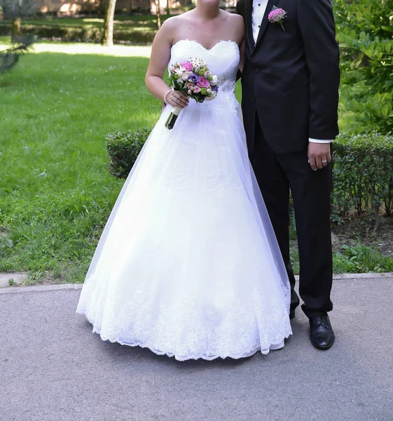 Menyasszony Vőlegény Szabadtéri Fotózás — Stock Fotó