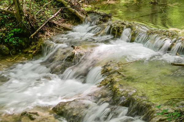 Peřeje Lesním Potoce Řeka Susara Rumunsko Vodopády Proudu Řeky — Stock fotografie