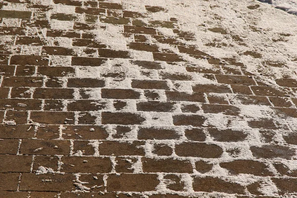 Straßenpflaster Mit Schnee Bedeckt — Stockfoto