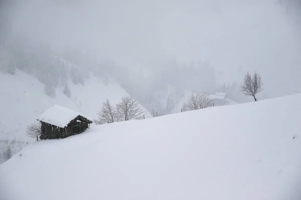 Paisagem Nebulosa Inverno Grossarl Áustria — Fotografia de Stock