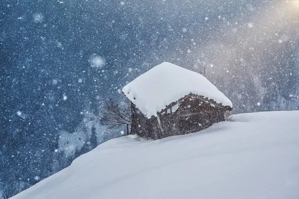 Foggy Winter Landscape Grossarl Austria — Stock Photo, Image