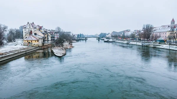 Regensburg Städtereise Winter Blick Von Der Steinbrücke — Stockfoto