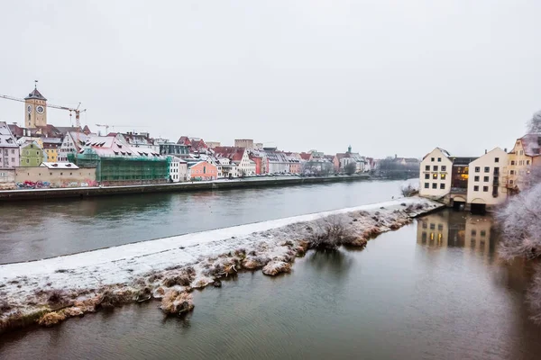 Regensburg City Trip Winter Time View Stone Bridge — Stock Photo, Image