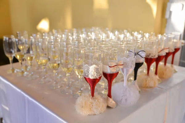 Verres Champagne Arrangés Pour Réception Mariage — Photo