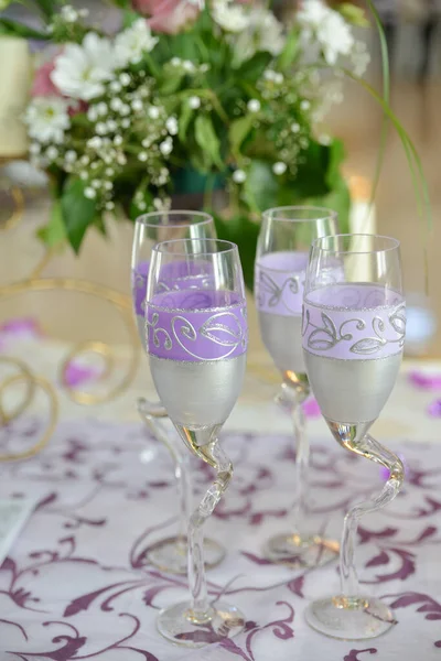 Champagne Glasses Arranged Wedding Reception — Stock Photo, Image