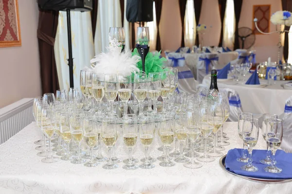Taças Champanhe Organizadas Para Recepção Casamento — Fotografia de Stock