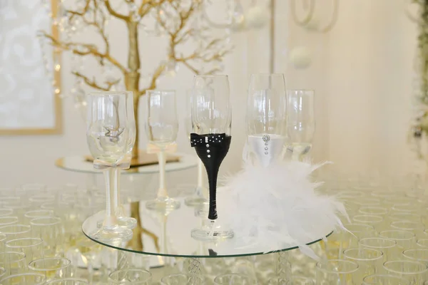 Verres Champagne Arrangés Pour Réception Mariage — Photo