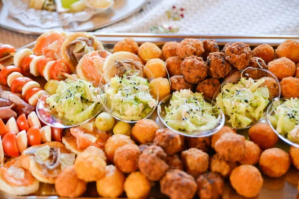 Food Appetizer Arranged Table Wedding Reception — Stock Photo, Image