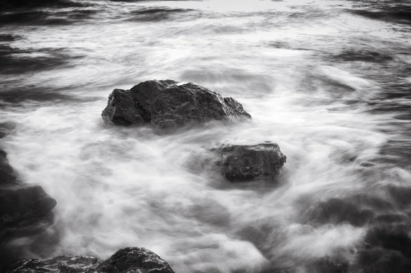 Monochrome Ocean Landscape Black White Sea Long Exposure Shot — ストック写真