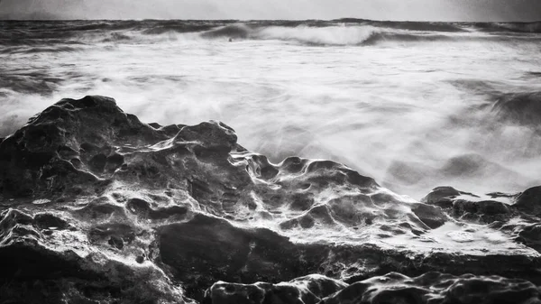 Monochrome Ocean Landscape Black White Sea Long Exposure Shot — Stock Photo, Image