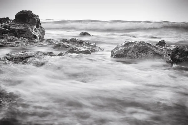 Monochrome Ocean Landscape Black White Sea Long Exposure Shot — Stock Photo, Image