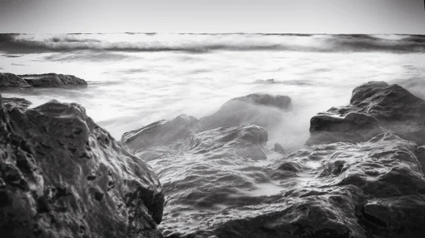 Monochrome Ocean Landscape Black White Sea Long Exposure Shot — Stock Photo, Image