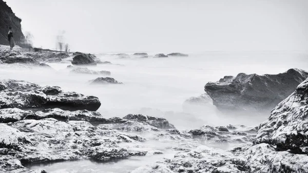 Monochrome Ocean Landscape Black White Sea Long Exposure Shot — ストック写真