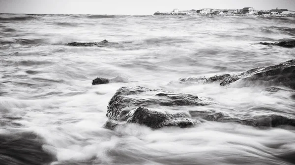 Monochrome Ocean Landscape Black White Sea Long Exposure Shot — ストック写真