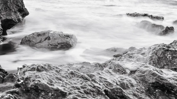 Monochrome Ocean Landscape Black White Sea Long Exposure Shot — ストック写真