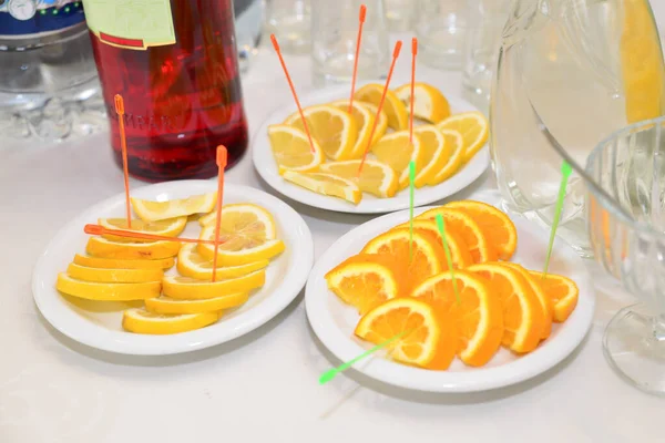 Arranjos Frutas Mesa Para Recepção Casamento — Fotografia de Stock