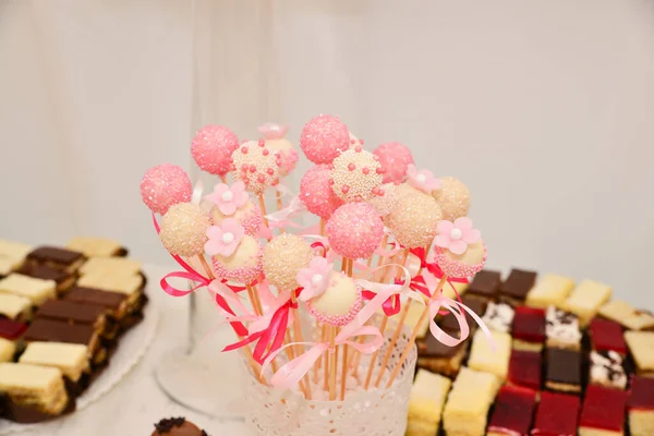 Delicious Sweets Arranged Table Wedding Reception — Stock Photo, Image