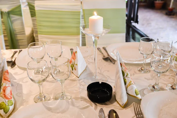 Restaurant Tafel Arrangementen Voor Bruiloft Receptie — Stockfoto