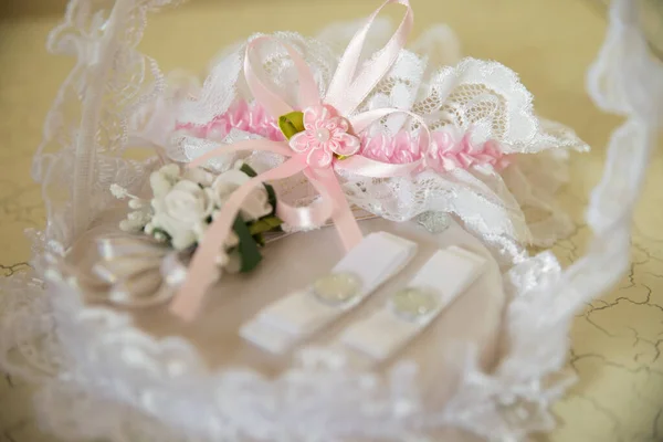Menyasszony Esküvői Harisnyakötő Részletek — Stock Fotó