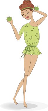 Elma, çizilmiş ile güzel kız