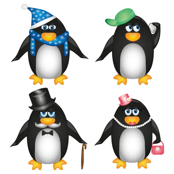 Beyaz arka plan üzerinde penguenler topluluğu — Stok Vektör