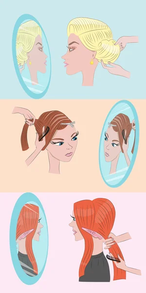 Set of girls with different hairstyles — Stock Vector