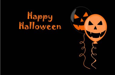 Siyah arkaplandaki balonların vektör çizimi. Metin ve kopyalama alanı ile Mutlu Cadılar Bayramı kavramı.