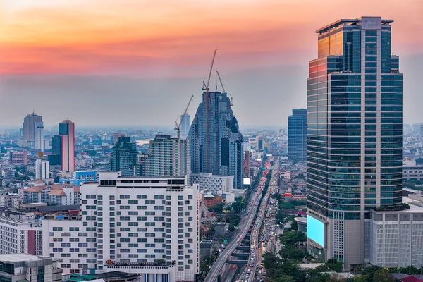 Bangkok city aerial view at twilight, business district with hig — Stock Photo, Image