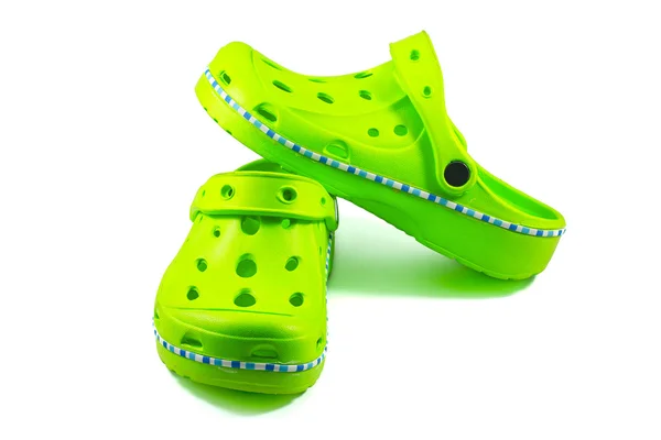 Green rubber sandals on a white background — Stock Photo, Image