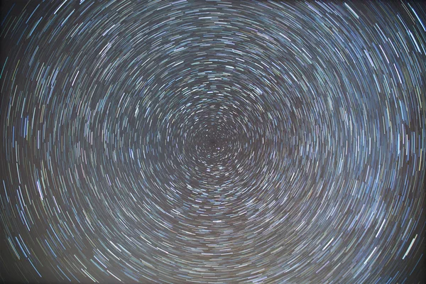 Star trails with north star in the center showing Earth rotation