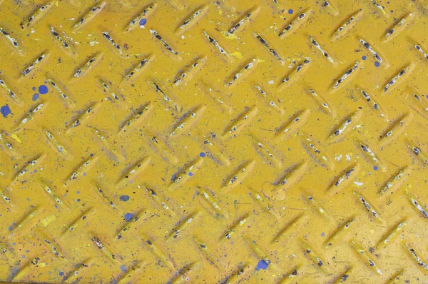 Amarelo Pintado Placa Metálica Superfície Derrapante Metal Diamante Placa Textura — Fotografia de Stock
