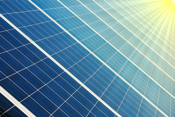 Células Fotovoltaicas Panel Solar Con Luz Solar — Foto de Stock