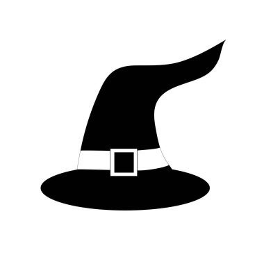 Beyaz arka planda izole edilmiş siyah cadı şapkası. Vektör illüstrasyonu.