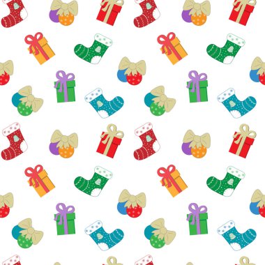 Noel 'in unsurlarına sahip kusursuz kumaş. Kutlama. Vektör illüstrasyonu.