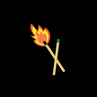 Siyah arka planda iki kibrit var, biri yanıyor..