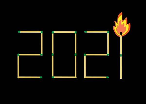 Numbers from matches with a burning flame on a black background. — Stock Vector