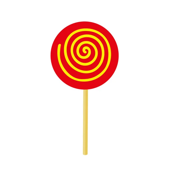 圆圆的 红色棒棒糖 呈螺旋形在白色背景的棒子上 — 图库矢量图片